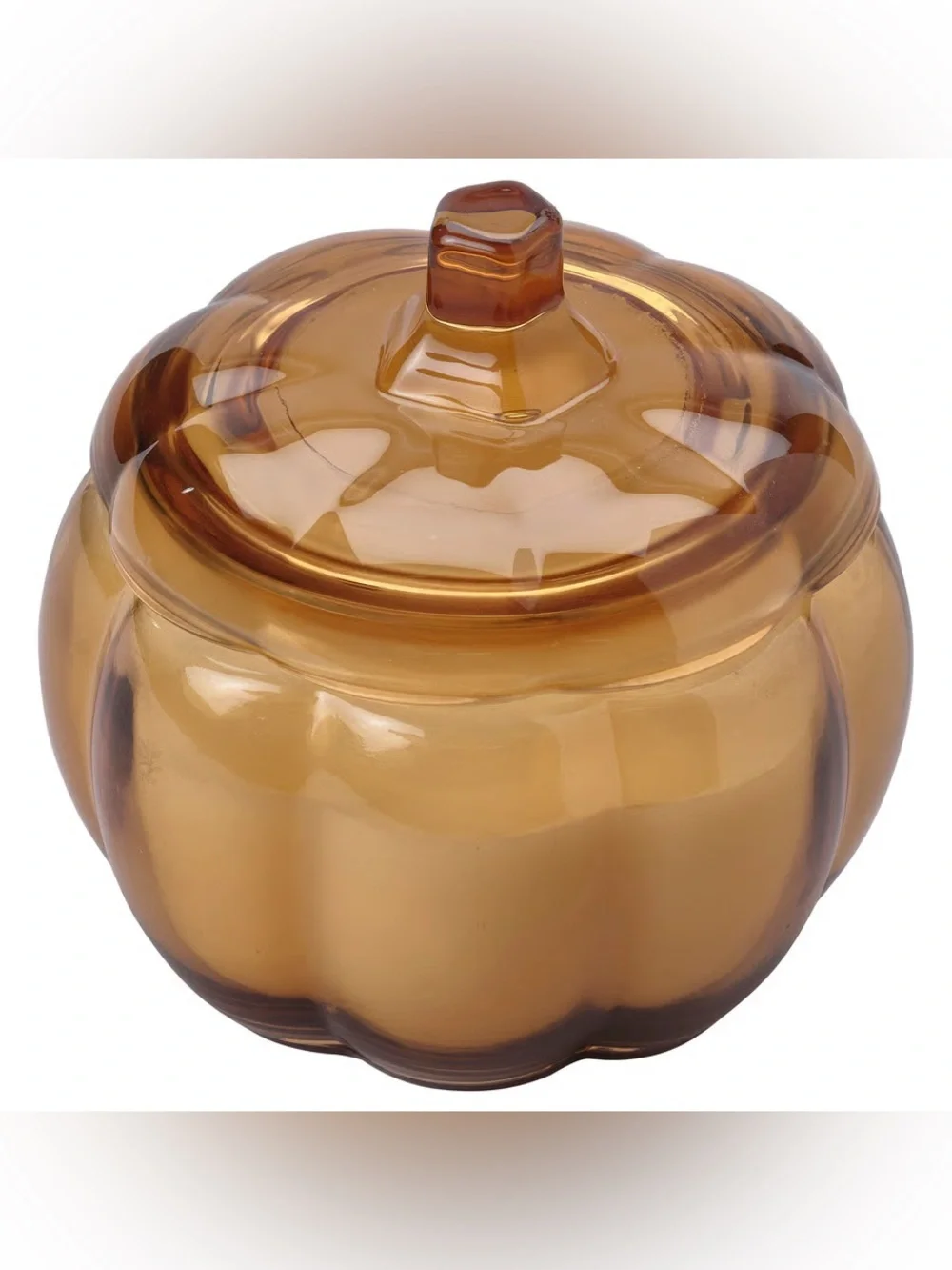 Amber Glass Candle Jar with Lid - Pumpkin Shape